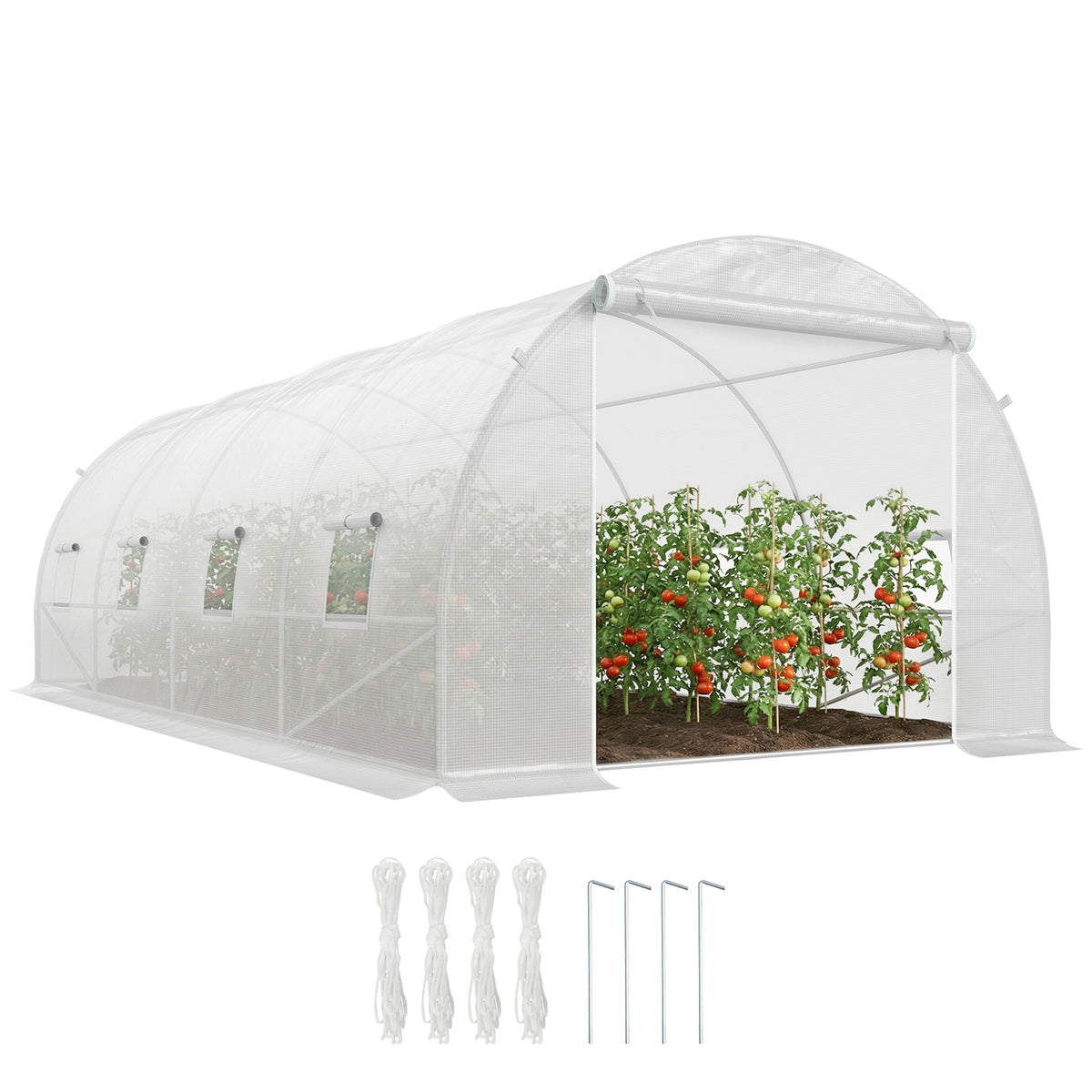 Estufa Tipo Túnel 595x300x200cm com 8 Janelas e Cobertura de Polietileno para Cultivo de Plantas Estrutura de Aço 24mm para Jardim Branco — foto 1