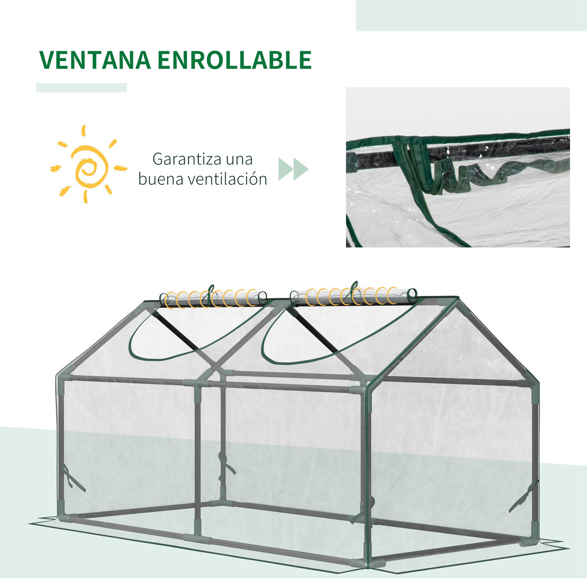 Estufa 119x60x60cm Estufa de Jardim com 2 Janelas Enroláveis para Cultivo de Plantas Verduras Flores Transparente — foto 5