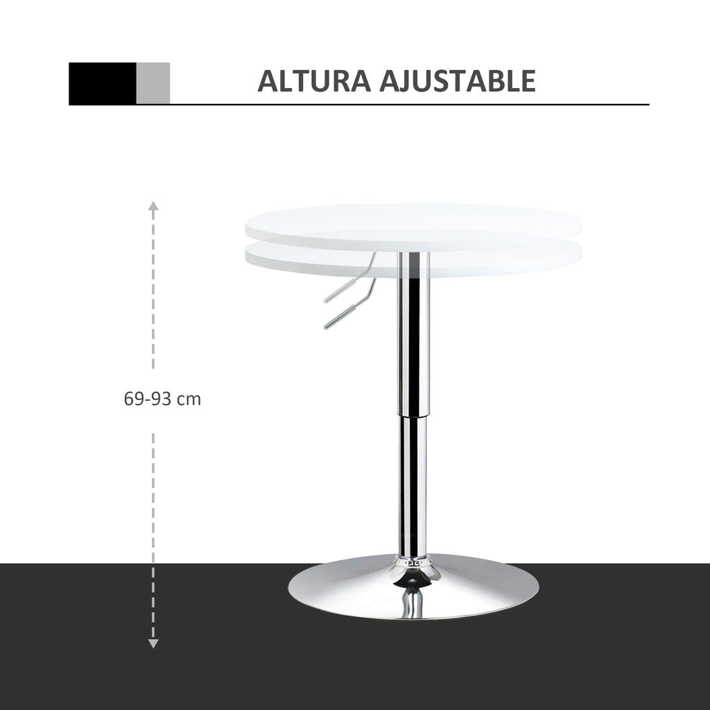 Mesa de bar ajustável em altura com base redonda e antideslizante para cozinha sala de jantar Ø60x69-93 cm Branco — foto 4