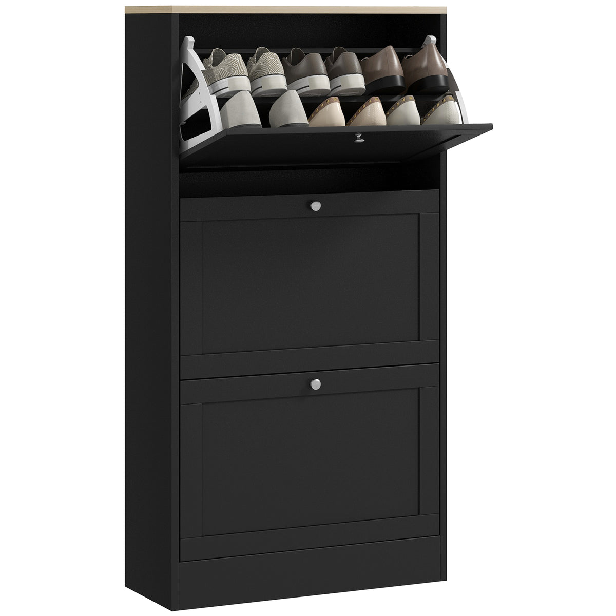 Móvel Sapateira de Entrada Armário Sapateira Moderno com 3 Gavetas Basculantes e Prateleiras Ajustáveis para 18 Pares de Sapatos para Corredor Entrada 60x23,5x115 cm Preto — foto 1