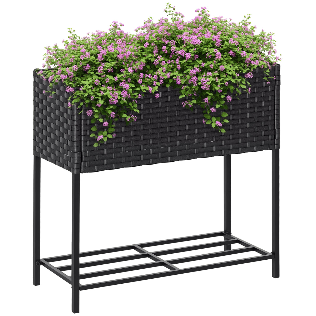 Suporte para Vasos de Plantas Exterior para Horta Vertical Mesa de Cultivo Retangular sem Fundo com Prateleira e Pés Elevados para Terraço Pátio 70x30x72cm Cinza — foto 1