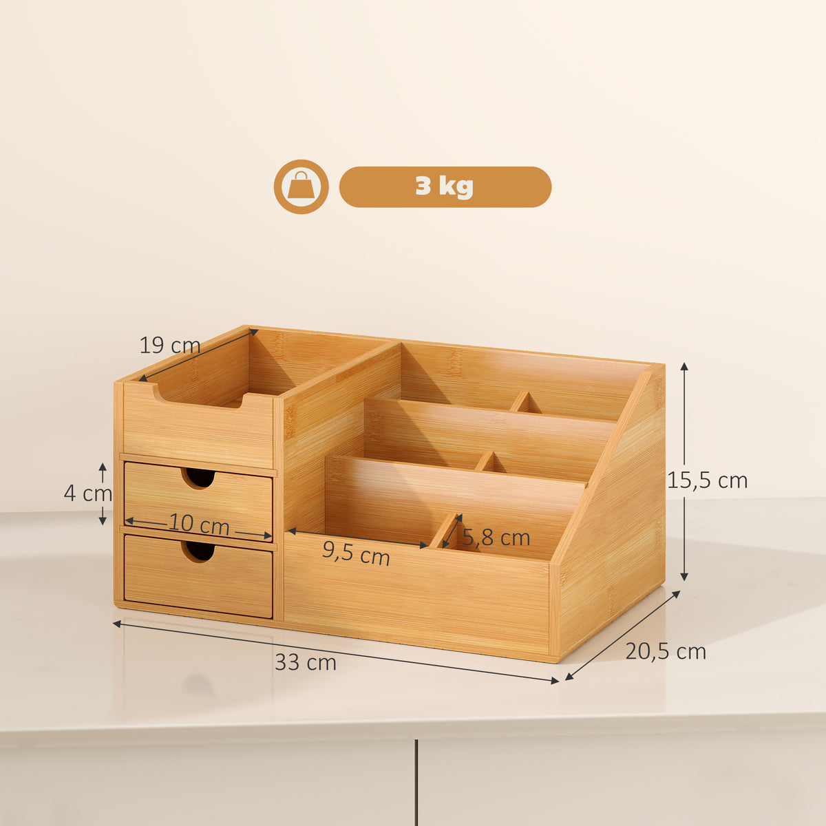 Organizador para Secretária de Bambu Organizador de Mesa de Escritório Multifuncional 33x20,5x15,5 cm Madeira — foto 3