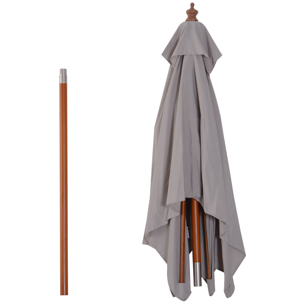 Chapéu de Sol de Jardim 200x150x235cm Chapéu de Sol Retangular Inclinável com Polia Duplo Teto e Mastro Desmontável de Madeira para Terraço Pátio Cinza — foto 7