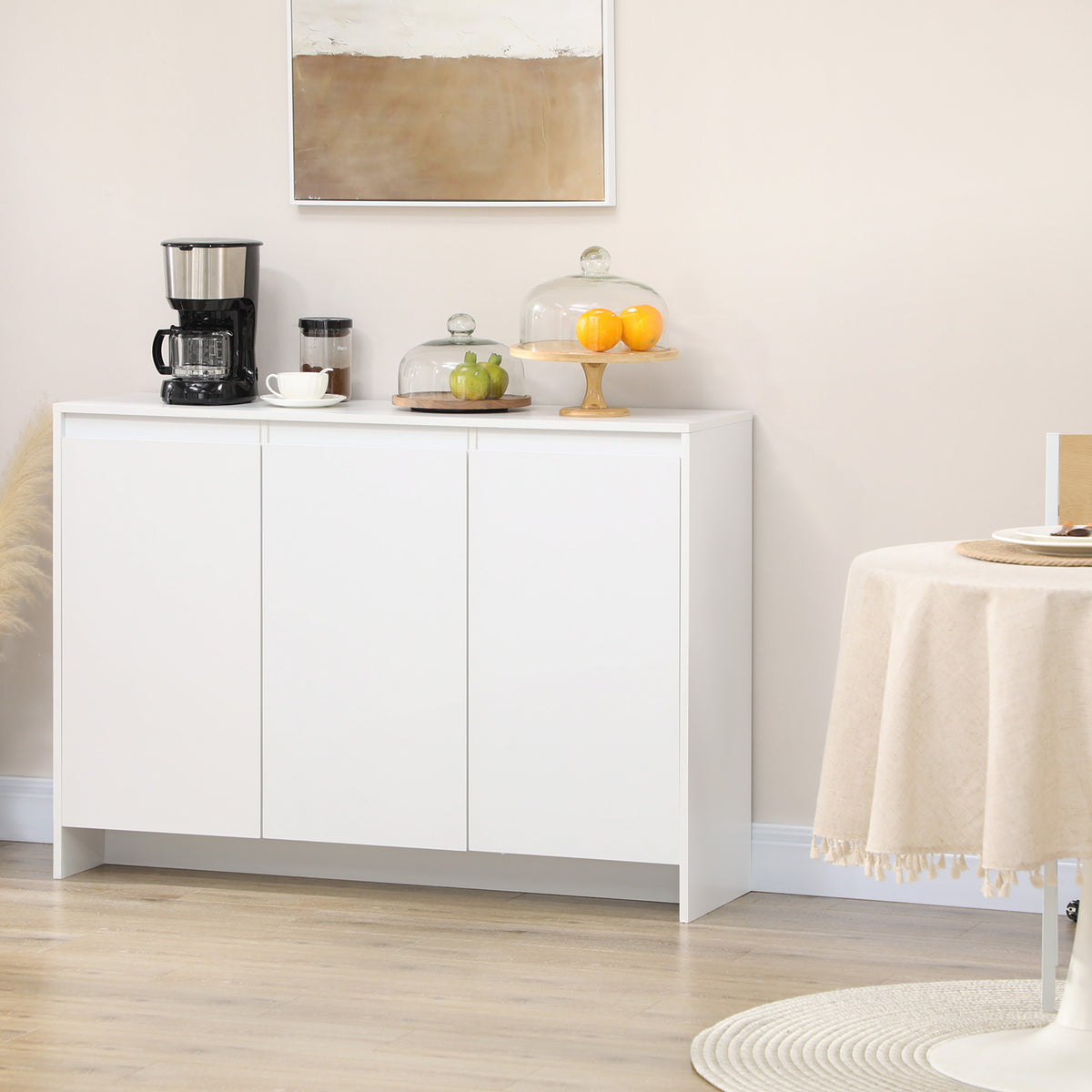 Aparador de Cozinha Moderno com 3 Portas Prateleiras Ajustáveis ​​e Suporte para TV com Fecho suave 120x35x85 cm Branco — foto 2