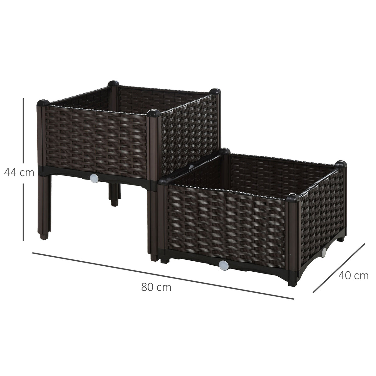Conjunto de 2 Floreiras Quadradas Floreiras para Flores e Vegetais com Orifícios de Drenagem e Pés Altos 40x40x26-44cm Marrom — foto 3