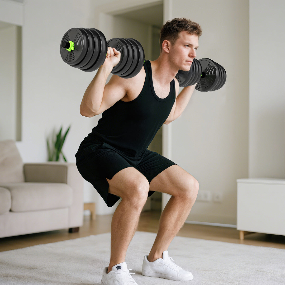 Conjunto de Halteres Ajustáveis 3 em 1 30 kg Conjunto de Pesos com Barras de Conexão e Pegas Antiderrapantes Pesos e Halteres para Exercício de Fitness Ginásio em Casa — foto 2