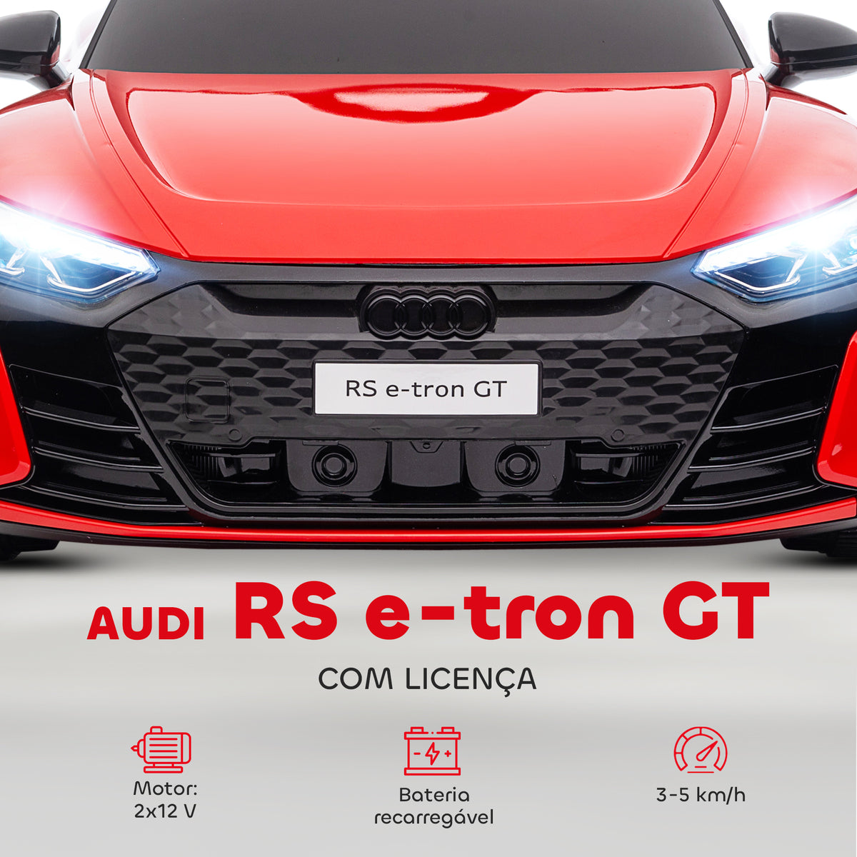 Carro Elétrico AUDI RS E-Tron GT para Crianças de 3-6 Anos Carro de Bateria 12V com 2 Motores Controlo Remoto Faróis LED Buzina Música USB e Abertura de Porta 3-5km/h 103x58x41 cm Vermelho — foto 4