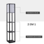Candeeiro de Pé de Madeira com 3 Prateleiras De Armazenamento para Lâmpada E27 Potência Máx. 40W Candeeiro Moderno para Sala de Estar Dormitório 26x26x160cm Preto — foto 4