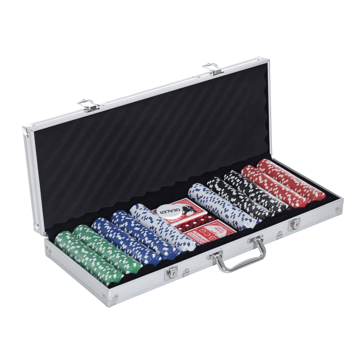 Mala de Poker Profissional com 500 Fichas Jogo de Poker Casino com Maleta de Alumínio 5 Dados 2 Baralhos de Cartas e 1 Ficha de Dealer 55,5x22x6,5cm Multicor — foto 1