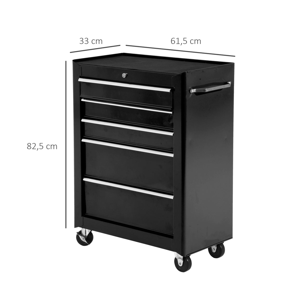 Carrinho de Ferramentas para Oficina com Rodas e 5 Gavetas Carrinho de Ferramentas com Fechadura e Alça Lateral 61,5x33x85 cm Preto — foto 3