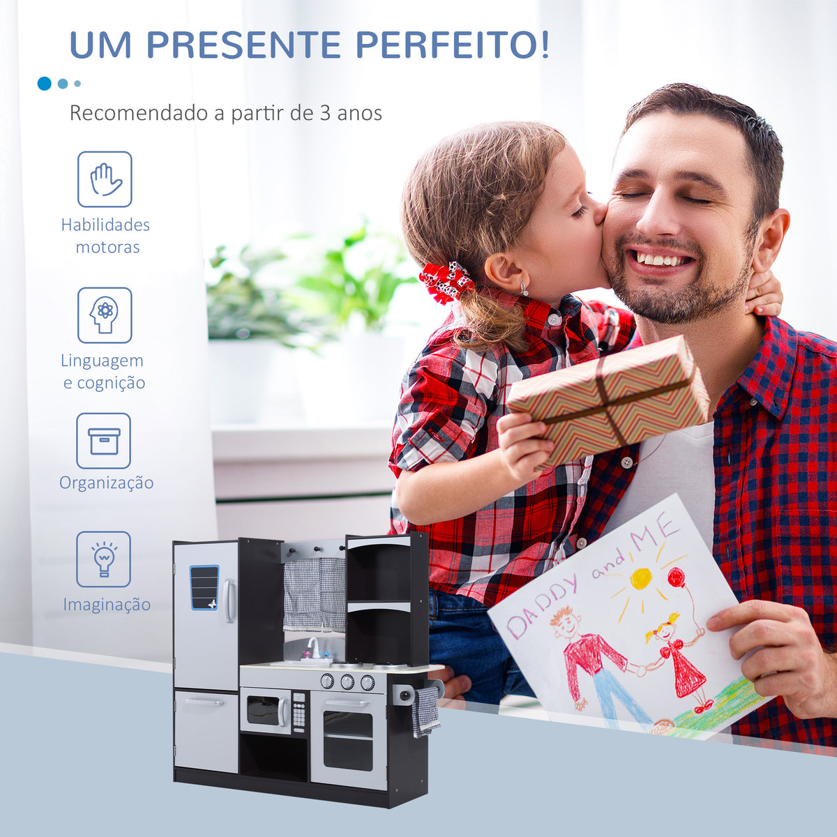 Cozinha de Brinquedo Infantil Cozinha de Madeira para Crianças acima de 3 Anos com Acessórios Cozinha para Crianças com Forno Micro-Ondas Lavatório 105x31,5x95 cm Cinza e Preto — foto 4