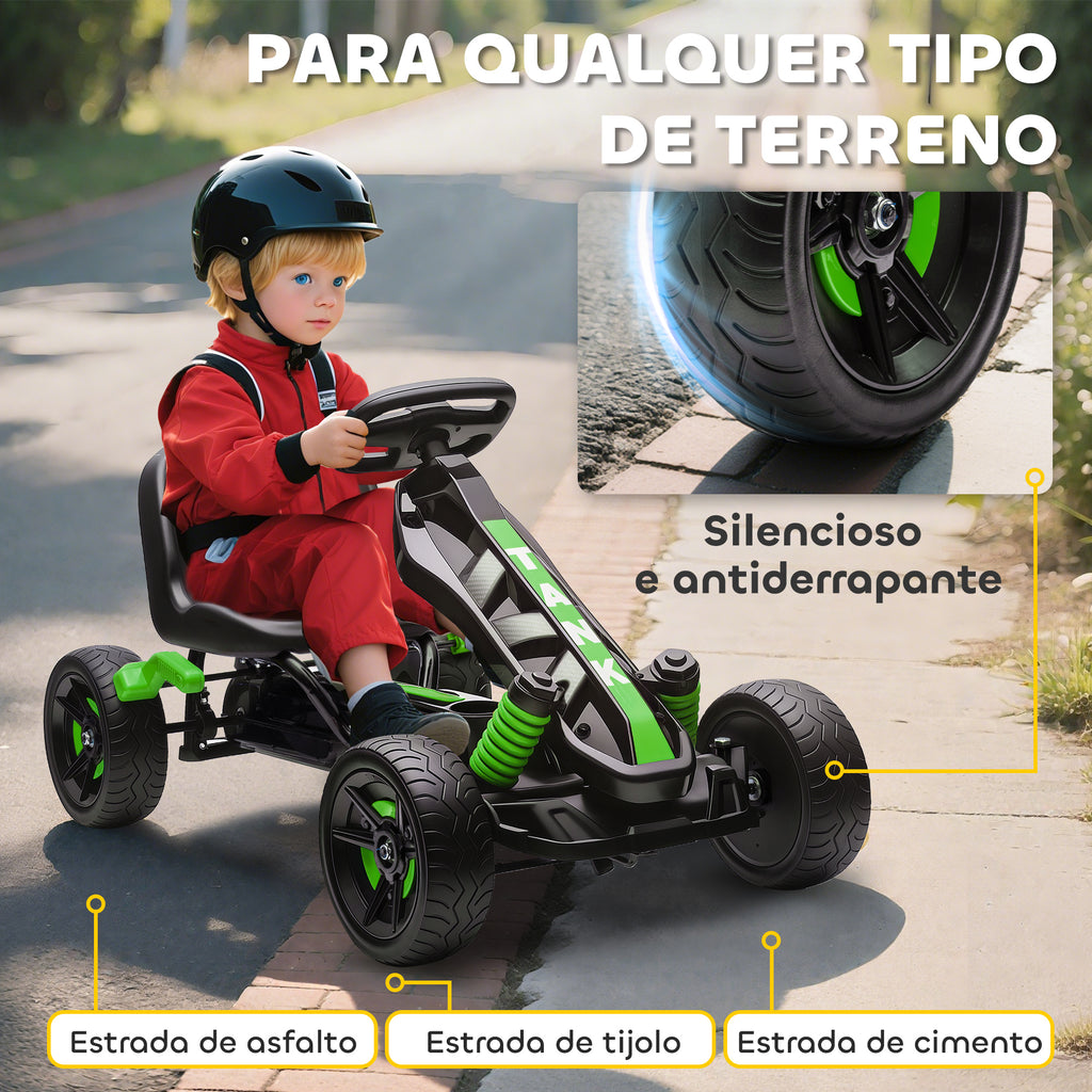 Kart a Pedais para Crianças a Partir dos 3 Anos Kart com Embraiagem Automática Travão Rodas Antiderrapantes em EVA e Estrutura Metálica Carga 50 kg 100x59x60,5 cm Verde — foto 6