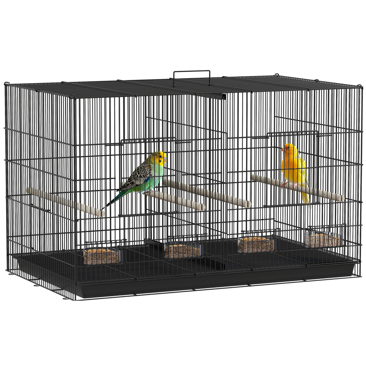 Gaiolaa para Pássaros com Divisória Gaiola para Aves Papagaios e Canários com Comedouros Poleiros e Bandeja Removível 94x57x57 cm Preto — foto 1