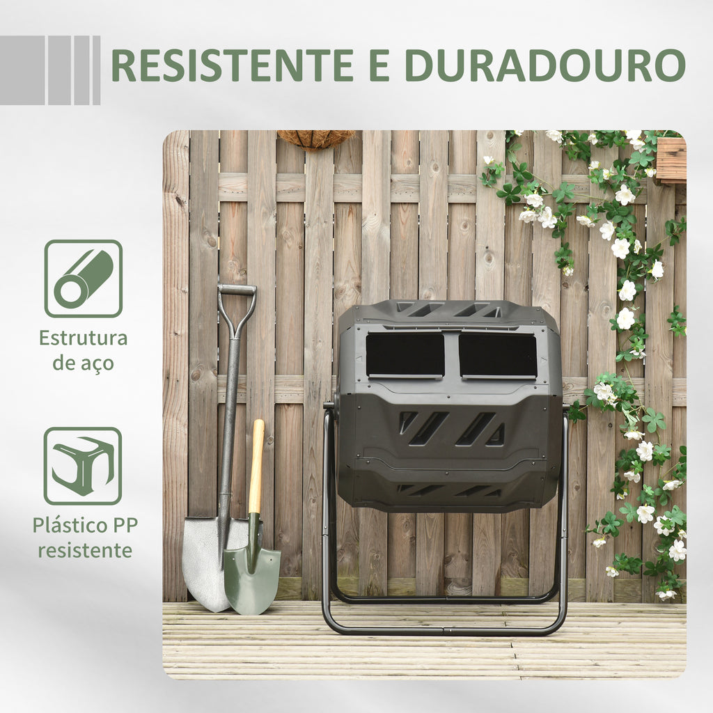 Compostor de Tambor Giratório com Capacidade 160L de Dupla Câmera e Ventilação Estrutura de Aço para Resíduos Orgânicos de Jardim 71x64x92cm Preto e Verde — foto 7