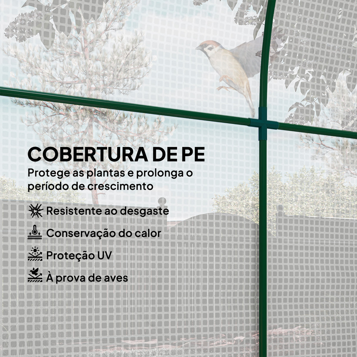 Estufa de Jardim 180x180x200 cm Estufa Tipo Túnel Pequena com Porta Enrolável e Janela de Malha para Cultivar Plantas Flores Branco — foto 4