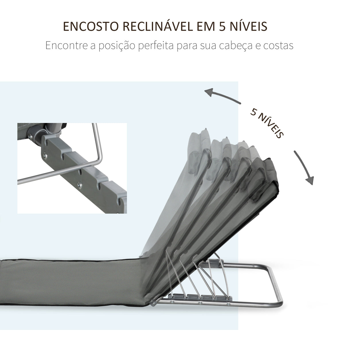 Conjunto de 2 Esteiras de Praia Dobráveis 124x53x50cm com Encosto Ajustável e Apoio para a Cabeça Esteira de Praia Tecido Oxford Aço com Bolsa de Transporte Cinza — foto 4