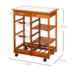 Carrinho de Cozinha Multifuncional Carrinho Auxiliar de Madeira com Grande Espaço de Armazenamento Gavetas Cestas Prateleiras 4 Rodas 74x37x76 cm Madeira — foto 3