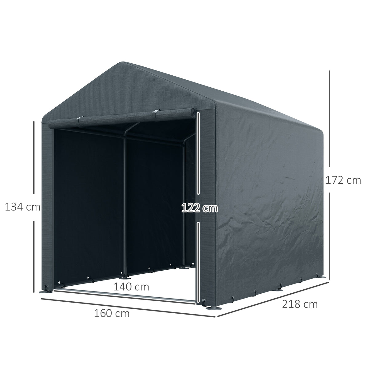 Abrigo para Ferramentas Bicicletas e Motos 1,6x2,2x1,7 cm Garagem Portátil com 2 Habitações Porta com Fecho de Correr Impermeável Anti-UV para Jardim Cinza Escuro — foto 3