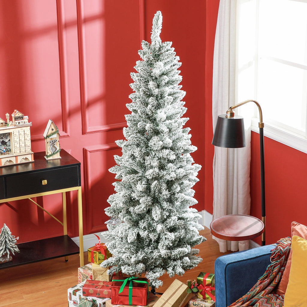 Árvore de Natal 180 cm Árvore de Natal Artificial Coberta de Neve com 479 Ramos e Suporte de Metal Árvore Natalícia para Sala Interior Verde — foto 2