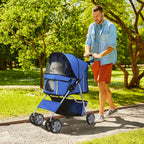Carrinho para Cães Dobrável, Coche para Cães Pequenos com Cesta de Armazenamento, Janelas de Rede, Suporte para Copos, Rodas EVA, Almofada Lavável, Travões, Carga 10 kg, 75x45x97 cm, Azul — foto 2
