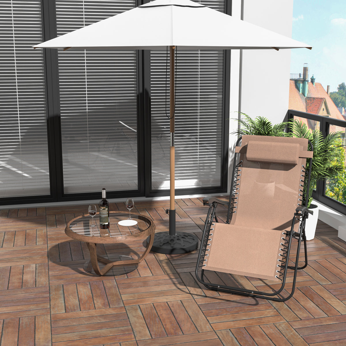 Espreguiçadeira dobrável de jardim Cadeira de gravidade zero Poltrona de praia relaxante Textilene Estrutura de aço Carga 150kg 90x65x110 cm Bege — foto 2
