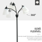 Candeeiro de Pé com 3 Ecrãs Giratórios de 360° com Interruptores LED E27 Máx. 40W Estrutura de Metal Candeeiro de Pé para Sala de Estar Dormitório Estúdio 45x45x155cm Preto — foto 5