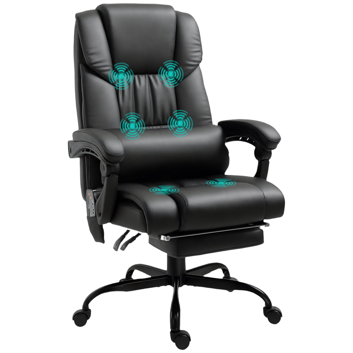 Cadeira de Escritório com Massagem de 6 Pontos Cadeira Giratória com Encosto Alto Reclinável Altura Ajustável Apoio para Pés e Controlo Remoto 66x75x112-122 cm Preto — foto 1