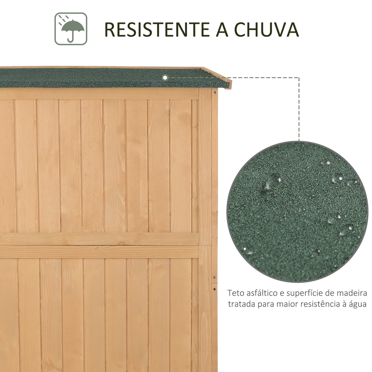 Abrigo de Jardim para Ferramentas Armário de Madeira para Exterior com Prateleira Dupla Porta Janelas e Teto Asfáltico 127,5x50x164cm Madeira — foto 5