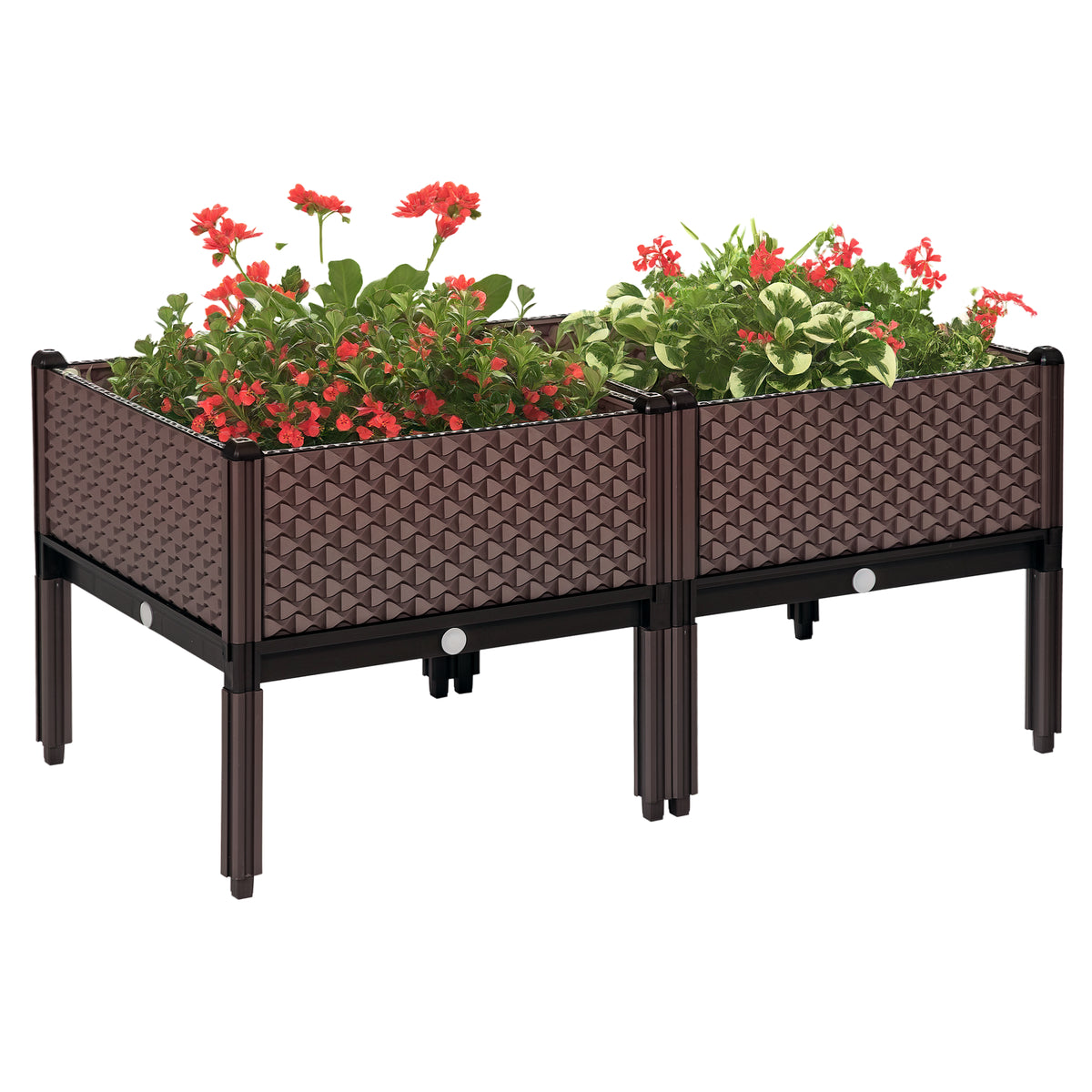 Conjunto de 2 Floreiras de Exterior Floreiras Quadradas Elevadas Combinação Livre Floreiras para Jardim Pátio 50x50x46,5 cm Marrom — foto 1