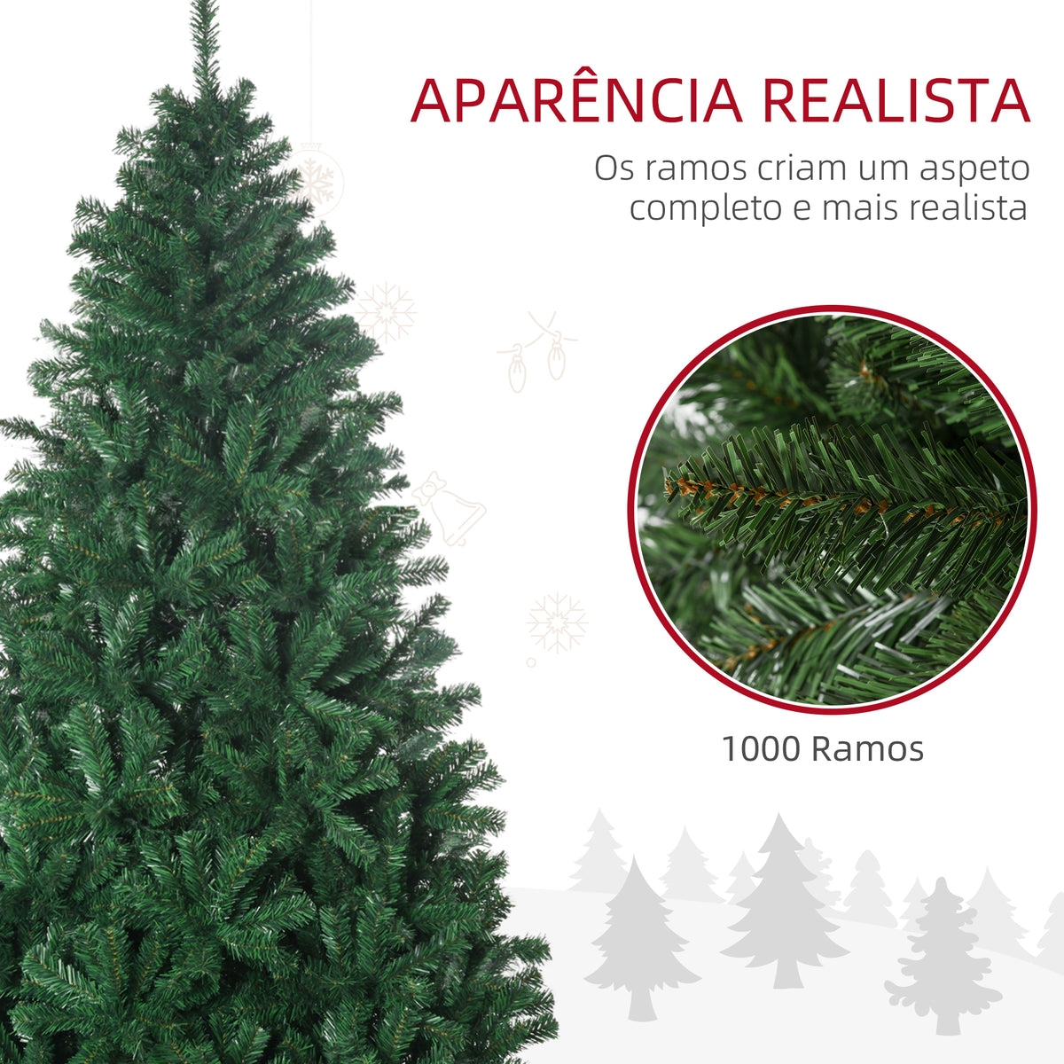 Árvore de Natal 180 cm com 1000 Ramos de PVC e Suporte de Aço Decoração de Natal para Interior Verde — foto 5