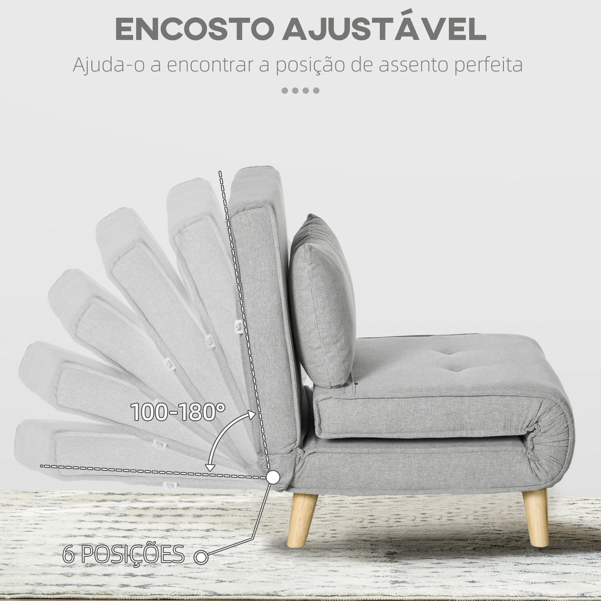 Poltrona 2 em 1 Sofá Cama Individual Dobrável com Encosto Ajustável e Almofada para Sala de Estar Dormitório Escritório Carga 150 kg 72x78x79 cm Cinza — foto 5