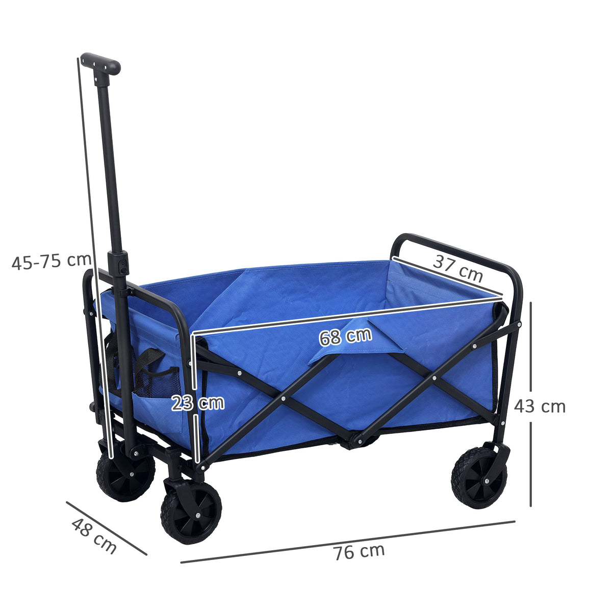 Carrinho de Transporte com Rodas Carrinho de Jardim Dobrável com Pega Telescópica Ajustável 2 Bolsas de Arrumação Carrinho de Praia Jardim Campismo Carga 120 kg 64x42x27 cm Azul — foto 3