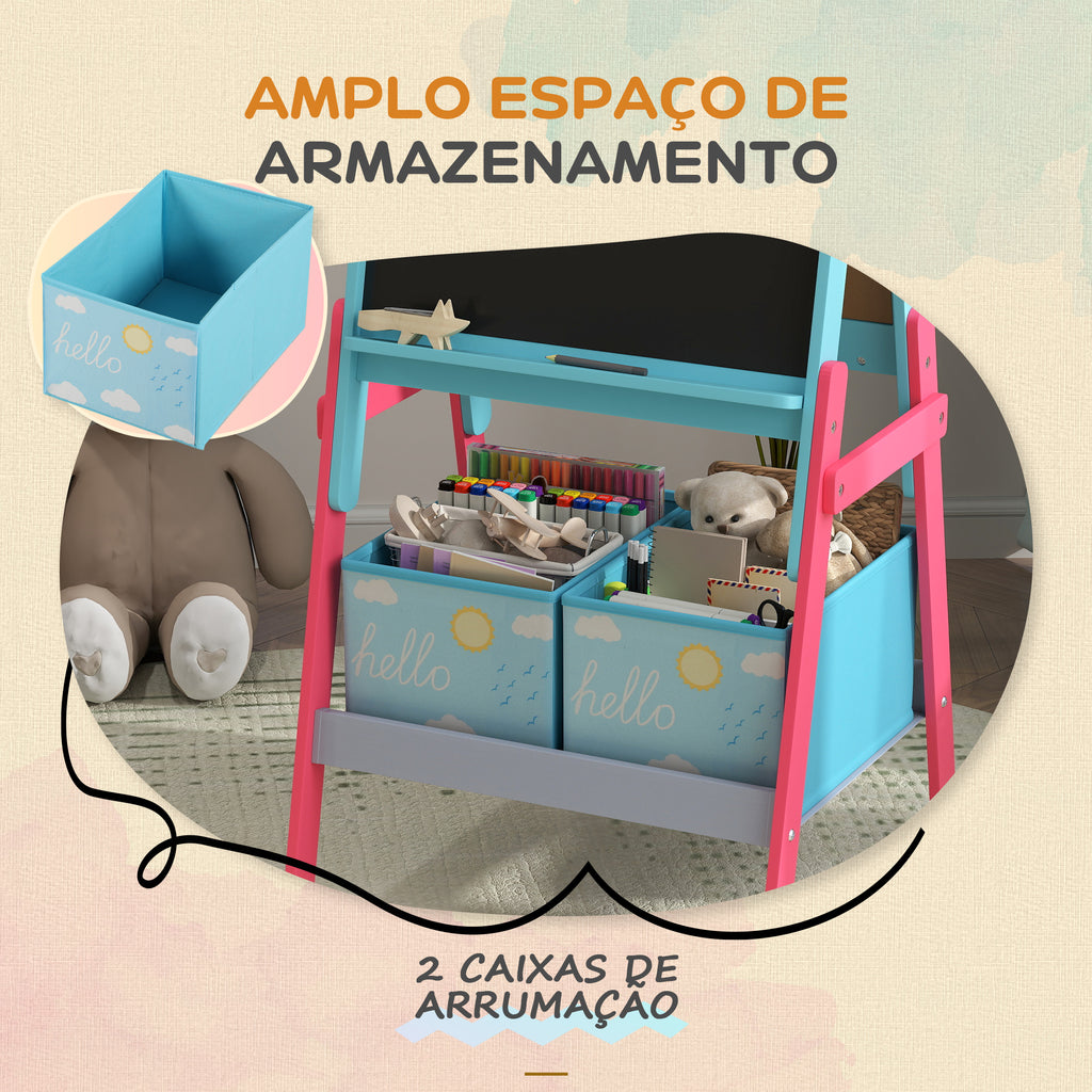 Cavalete para Crianças 2 em 1 Arsósia Infantil com Dupla Face 2 Caixas de Arrumação Cavalete de Pintura para Crianças com Estampa em Animais 53,5x49x113 cm Azul — foto 5