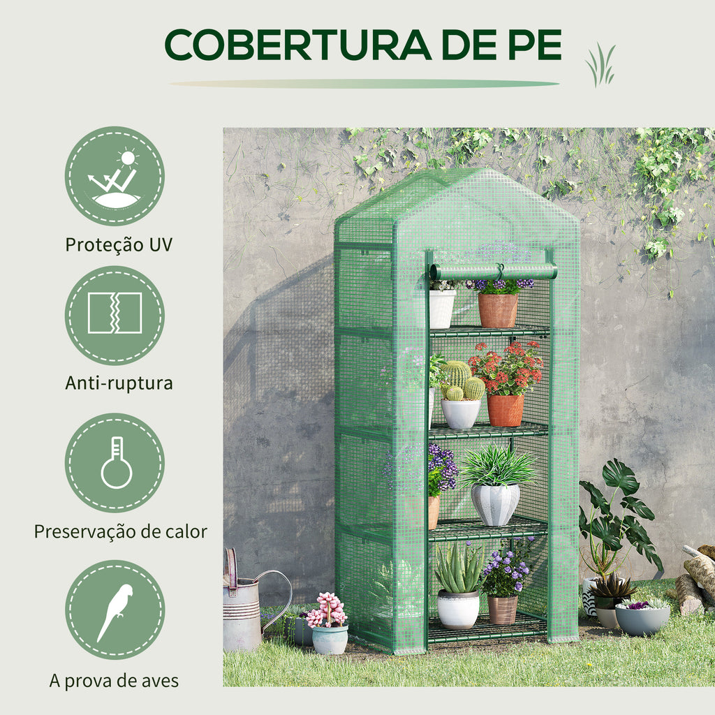 Estufa de Jardim com 4 Prateleiras e Cobertura de PE Estufa de Aço para Cultivo de Plantas Flores 70x50x160cm Verde — foto 5