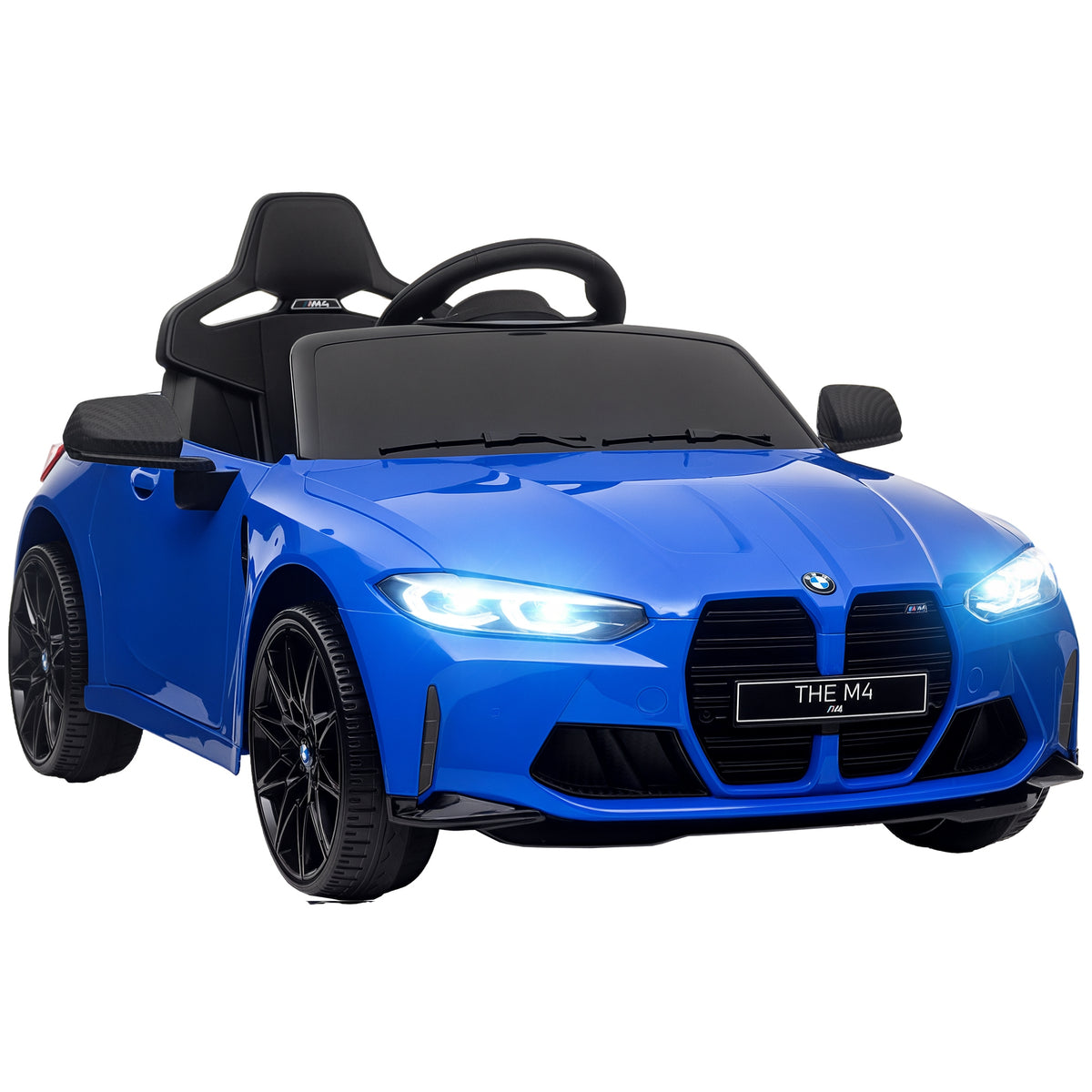 Carro Elétrico para Crianças BMW M4 Veículo Elétrico para Crianças 12V com Controlo Remoto Faróis Buzina Música Velocidade 3-5 km/h Cinto de Segurança Azul — foto 1