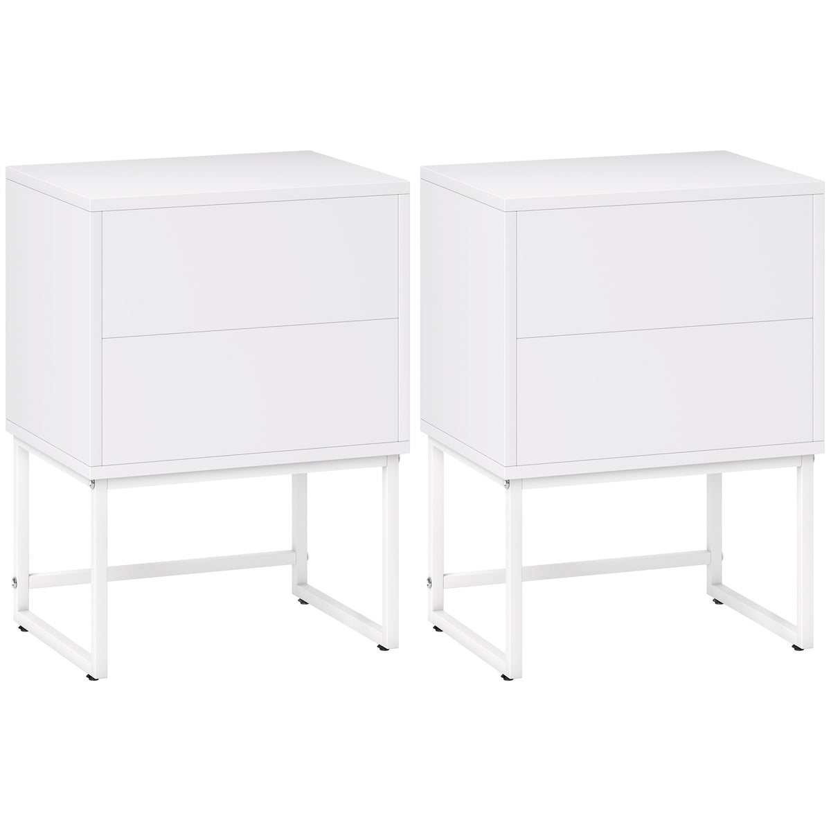 Conjunto de 2 Mesas de Cabeceira Estreitas Mesas de Cabeceira Quarto com 2 Gavetas Abertura por Pressão e Pés de Aço Estilo Moderno 40x30x55 cm Branco — foto 1