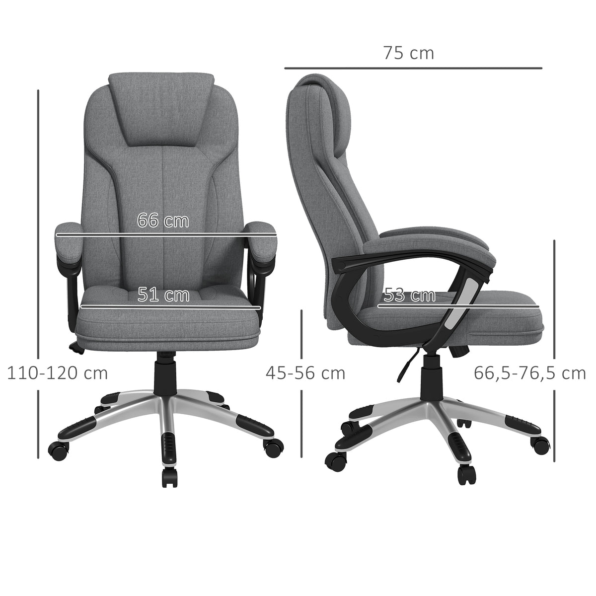 Cadeira de Escritório Giratória Cadeira de Escritório Ergonómica com Altura Ajustável Apoio para os Braços e Encosto Acolchoado de Linho Sintético 66x75x110-120 cm Cinza — foto 3
