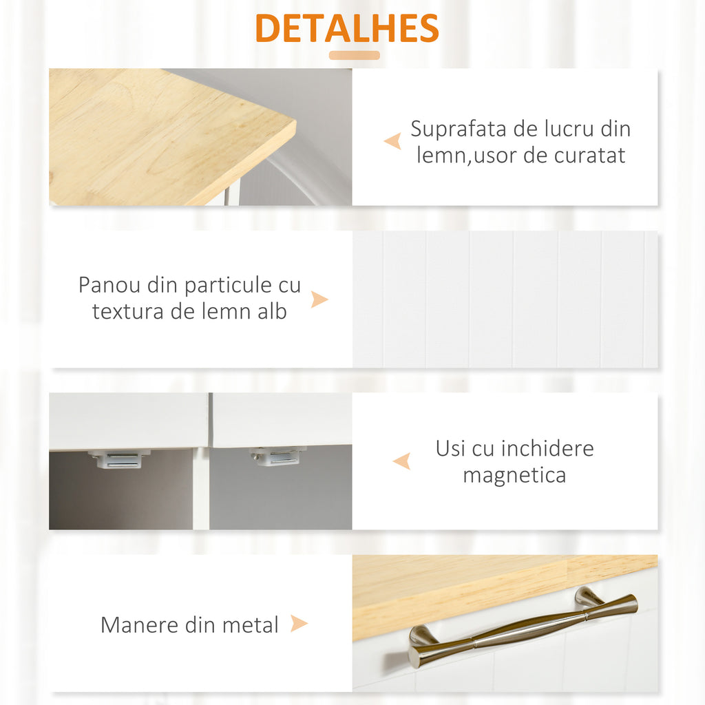 Carrinho de Cozinha com Rodas Móvel Auxiliar de Cozinha com 2 Gavetas 2 Portas Prateleira Ajustável e Suporte para Guardanapos para Sala de Jantar Sala de Estar 104x46x91 cm Branco — foto 7