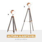 Candeeiro de Pé com Tripé de Madeira Suporte para Lâmpada E14 Máx. 25W IP20 Altura Ajustável Interruptor de Pé Candeeiro de Pé para Sala de Estar Dormitório Escritório Ø65x100-140cm Madeira Envelhecida e Ouro Rosa — foto 4