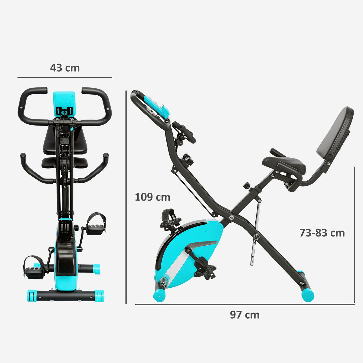 Bicicleta Estática Dobrável com Resistência Magnética de 8 Níveis Bicicleta Estática Dobrável com Encosto Volante Ecrã LCD e Banda de Resistência Carga 110 kg 43x97x109 cm Verde — foto 3