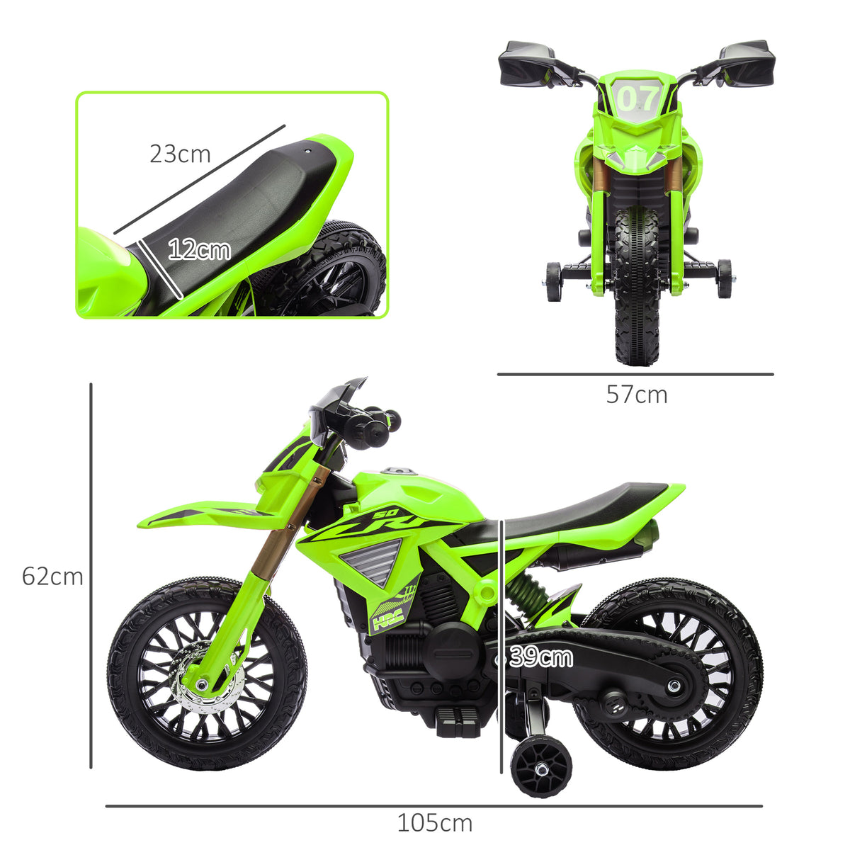 AIYPLAY Mota Elétrica para Crianças acima de 3 Anos Moto a Bateria para Crianças 6V com Rodas de Treino e Buzina Mota para Crianças Carga 30 kg 105x57x62 cm Verde — foto 3