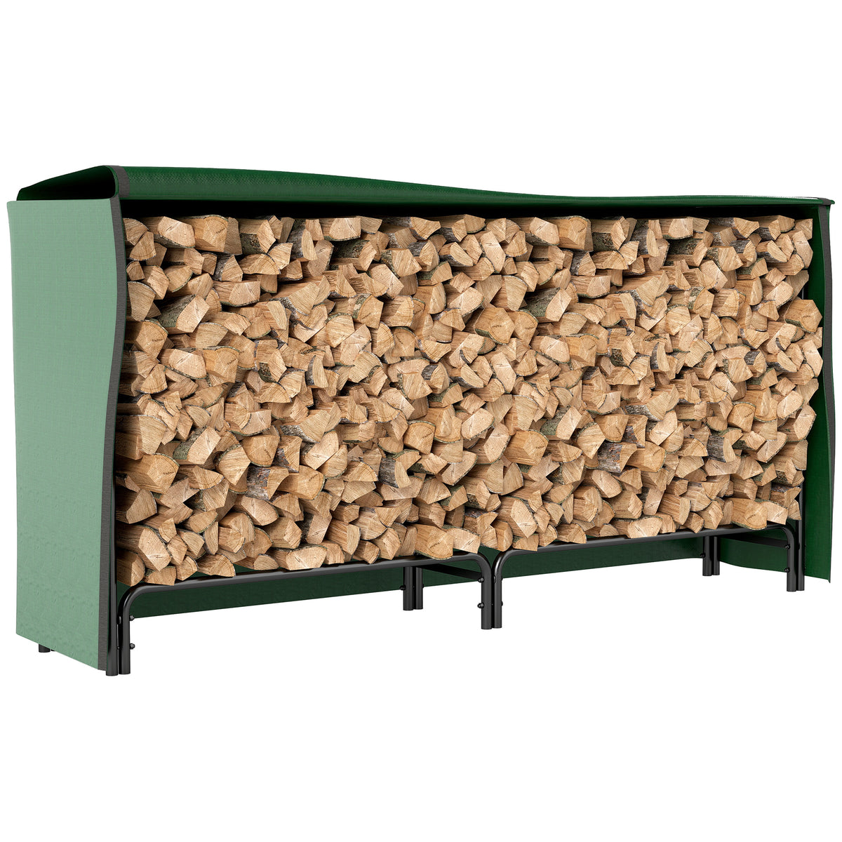 Suporte para Lenha com Cobertura Estante para Lenha de Metal Ajustável para Interior e Exterior Carga 200 kg 200x36x99 cm Verde Escuro e Preto — foto 1