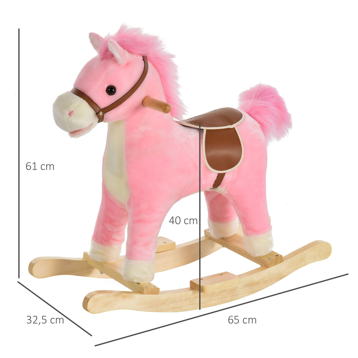 Cavalo Baloiço para Crianças acima de 36 Meses Cavalo Baloiço de Pelúcia Suave com Música Relinchos Sons de Galope Boca e Cauda Móveis 65x32,5x61 cm Rosa — foto 3