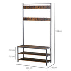 Cabide com sapateira Cabide com 12 ganchos Banco estilo industrial com 3 prateleiras Estrutura metálica 100x40x184 cm Castanho Rústico e Preto — foto 3
