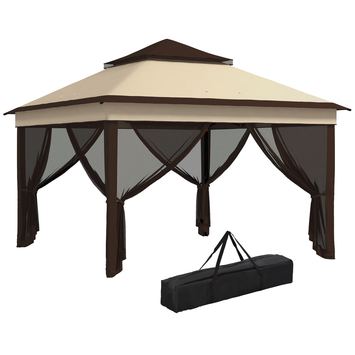 Tenda Dobrável 3,26x3,26x2,72 m Tenda de Jardim com Duplo Teto Altura Ajustável 4 Painéis de Malha Proteção UV30+ e Bolsa de Transporte para Festas Campismo Cinza - Modelo 1 — foto 1