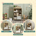 Estante Infantil de Madeira com 4 Compartimentos Estante de Livros para Crianças com Prateleiras Abertas e Armário para Domitório Sala de Jogos 80x30x140,5 cm Branco e Madeira — foto 7
