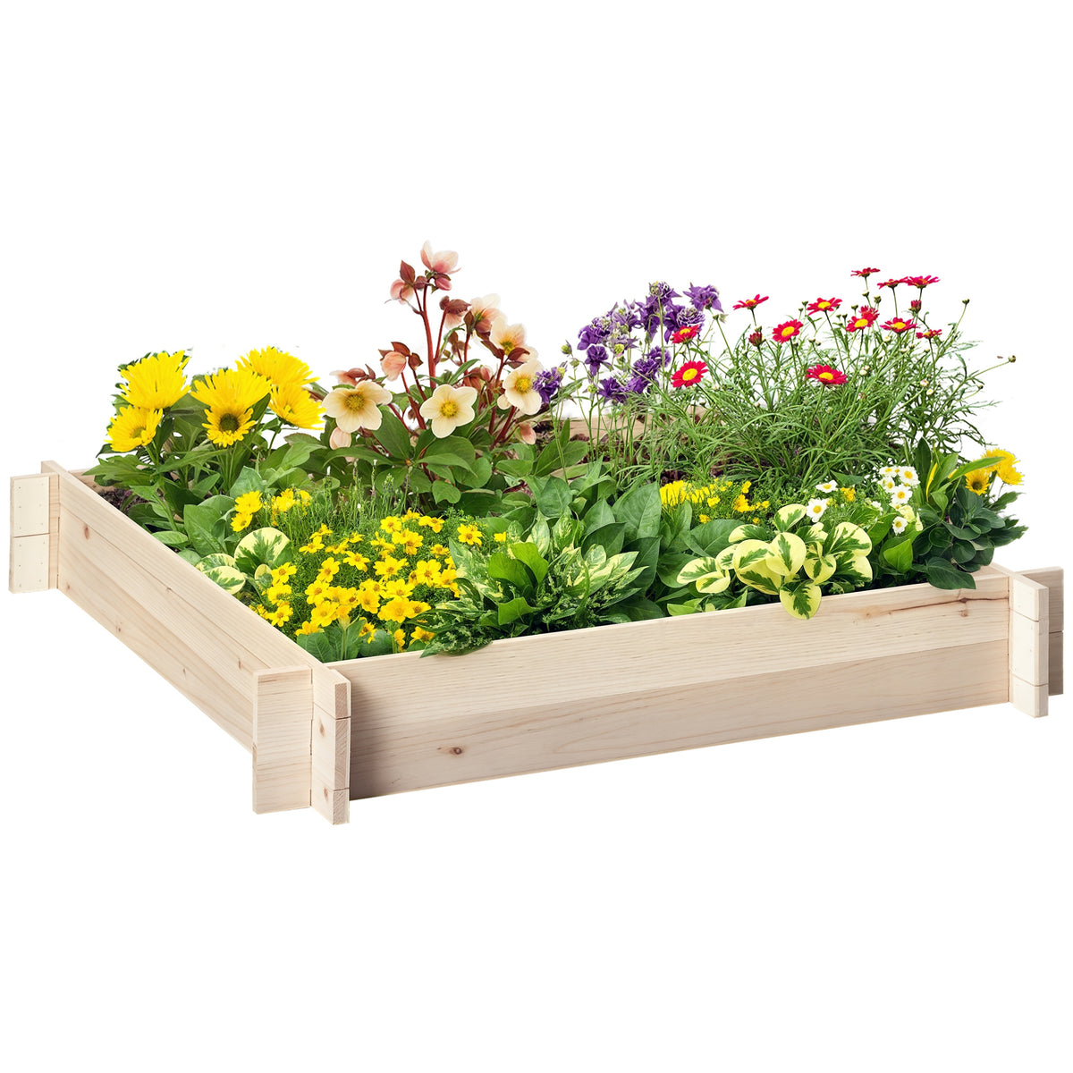 Caixa de Plantio de Madeira Quadrada de Chão Horta Vertical para Cultivos de Plantas Flores Ervas Terraço 100x100x16cm Madeira Natural — foto 1