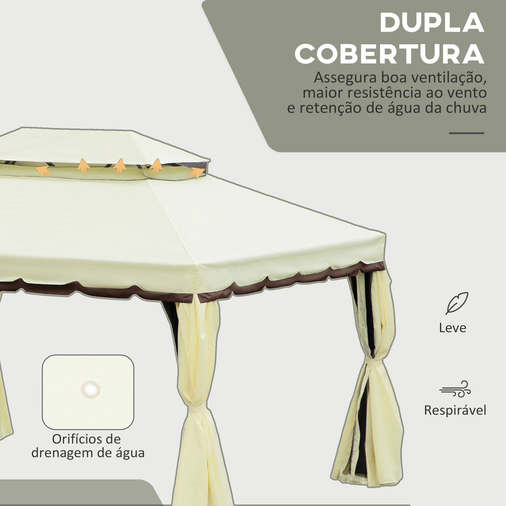 Pérgola de Jardim 4x3m Pérgola de Alumínio com Teto com Ventilação 4 Cortinas Laterais 4 Telas Mosquiteiras e 8 Orifícios de Drenagem para festas Eventos Exterior Creme — foto 4