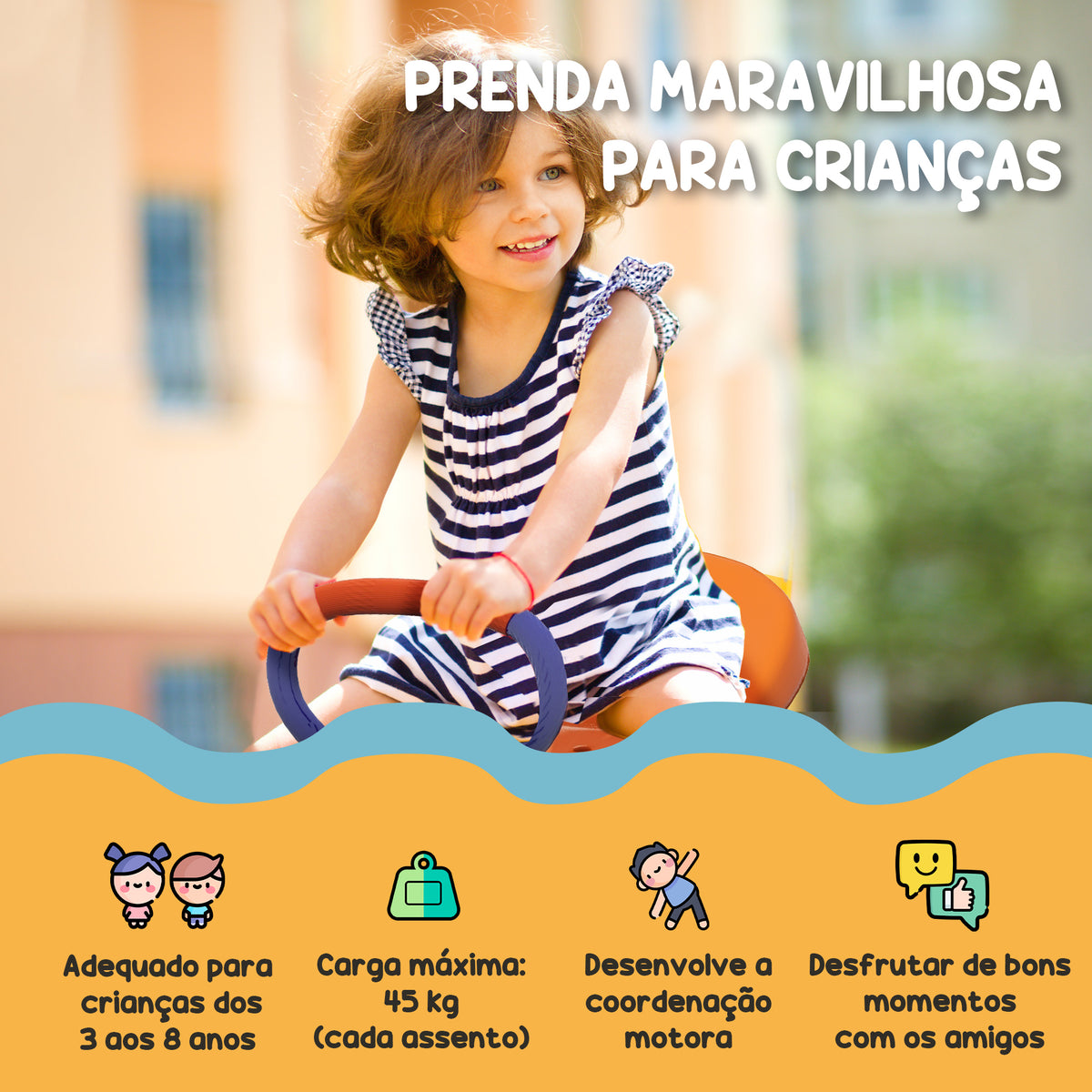 Baloiço para Crianças Carga 90 kg Sobe e Desce Infantil Giratório 360° com Barra de Comprimento Ajustável Amortecedor Assento Confortável e Base de Aço para Pátio Jardim Multicolor — foto 4