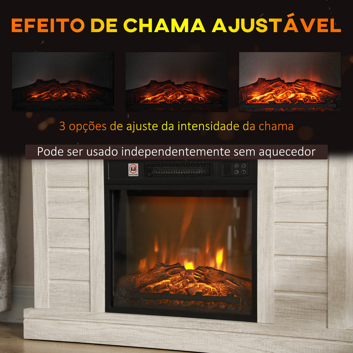 Lareira Elétrica 1800W Lareira Decorativa com Efeito de Chama Realista Controlo Remoto Temporizador Semanal Proteção Contra Sobreaquecimento para Ambientes de 30 m² 96,5x22x81,7 cm Madeira Clara — foto 4
